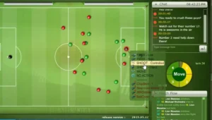 Footballidentity real-time match interface showing tactical decisions, player positioning, and live match actions.